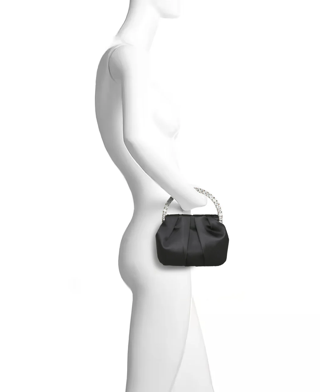Audrey Pleated Satin Pouch with Halfmoon Crystal Handle - Image 8