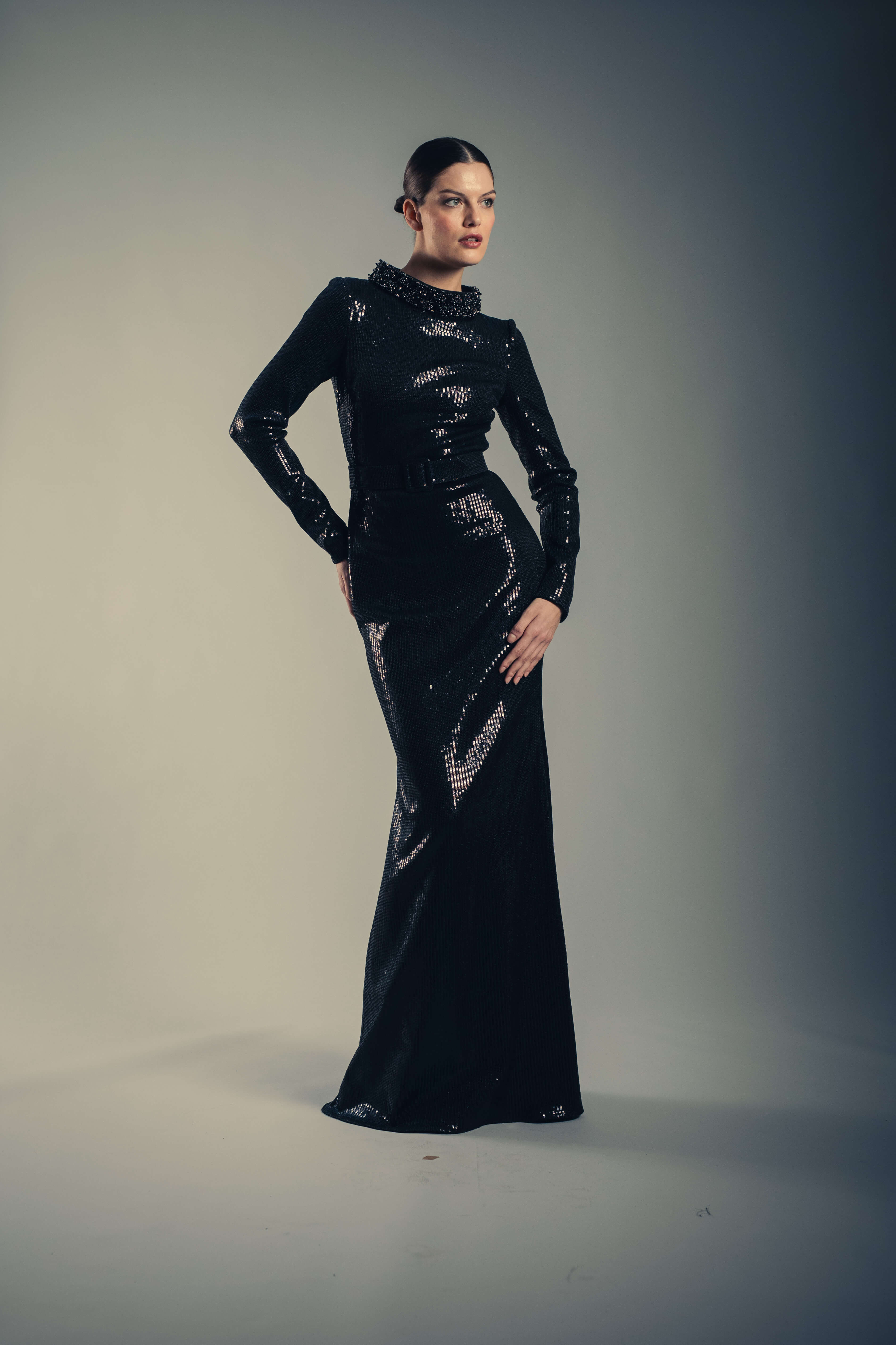 Black Sequin Mock Neck Mermaid Gown - Image 5