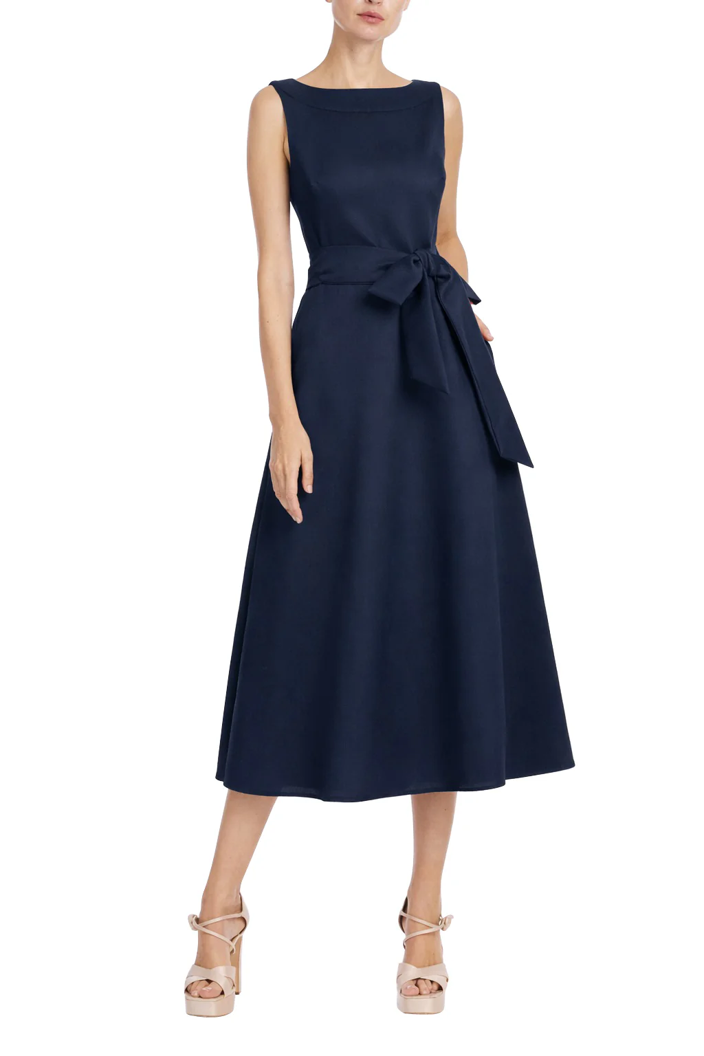 Boatneck Pebble Gazar A-Line Midi Dress - Image 20
