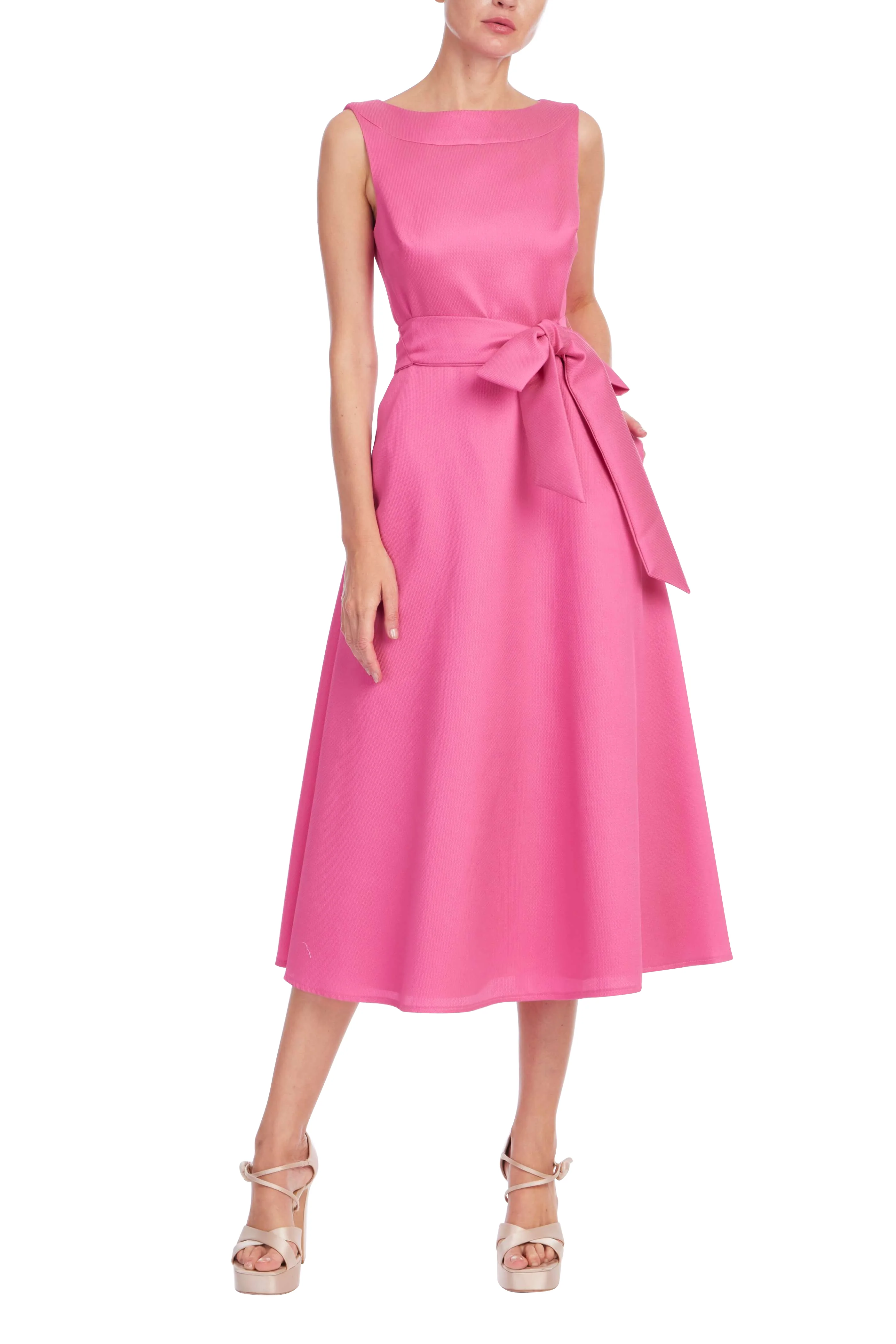 Boatneck Pebble Gazar A-Line Midi Dress - Image 7