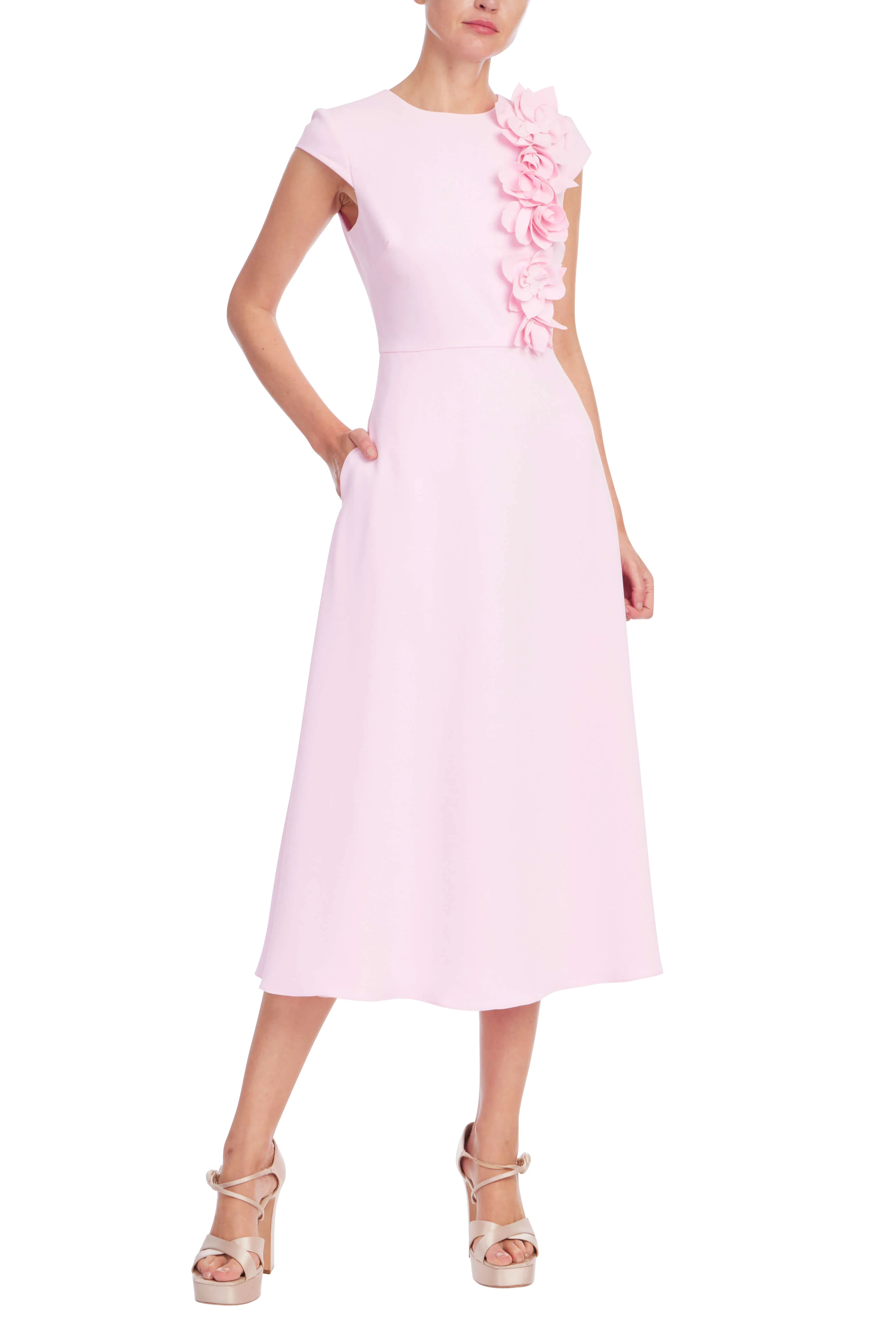 Floral Appliqué Cap sleeve Midi Dress - Image 19