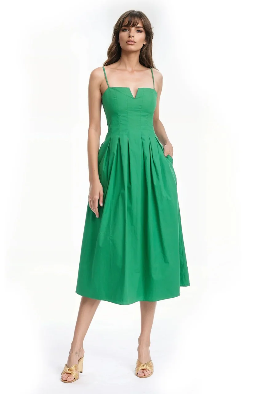Hallie Pleated Cotton Poplin Midi Dress - Image 27