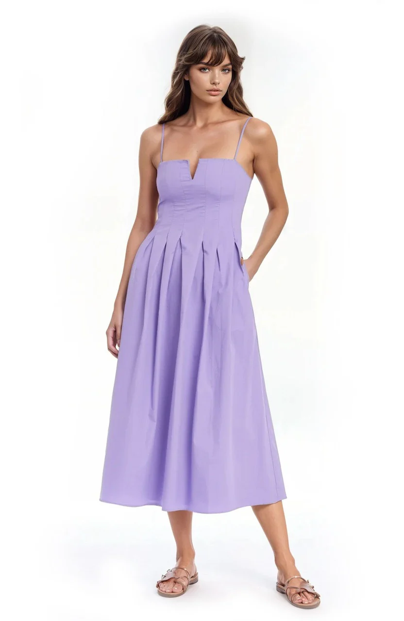 Hallie Pleated Cotton Poplin Midi Dress - Image 4