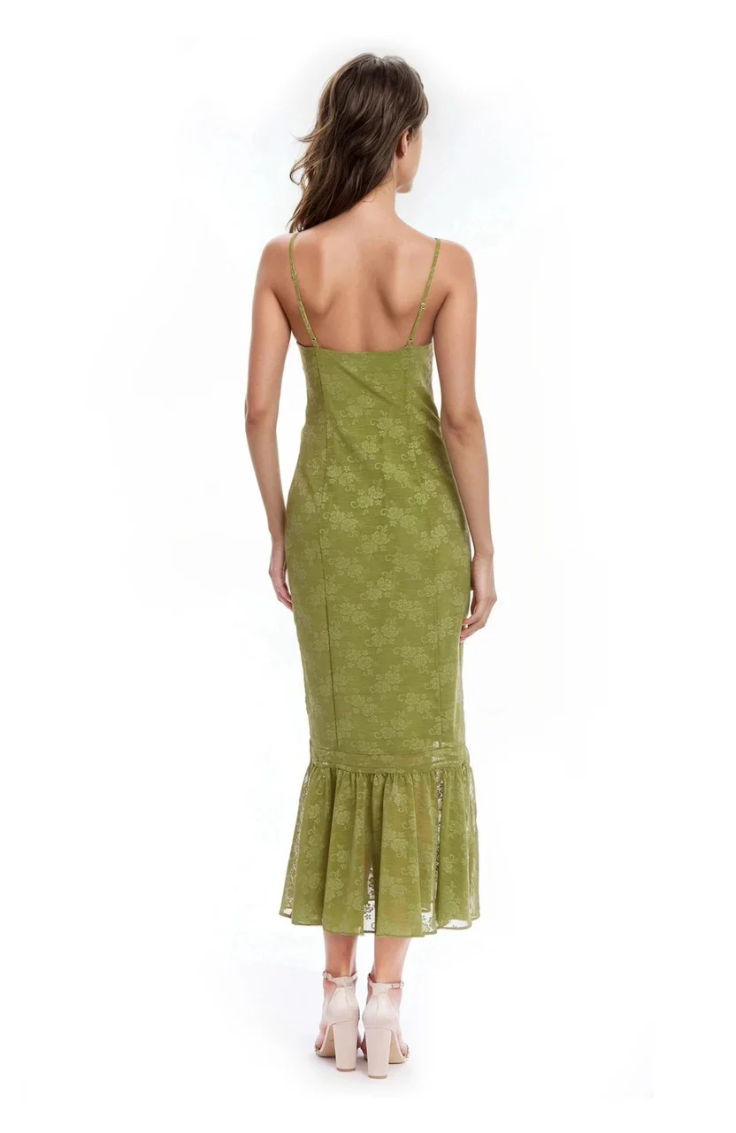 Josie Floral Jacquard Midi Dress with Ruffle Hem - Image 3