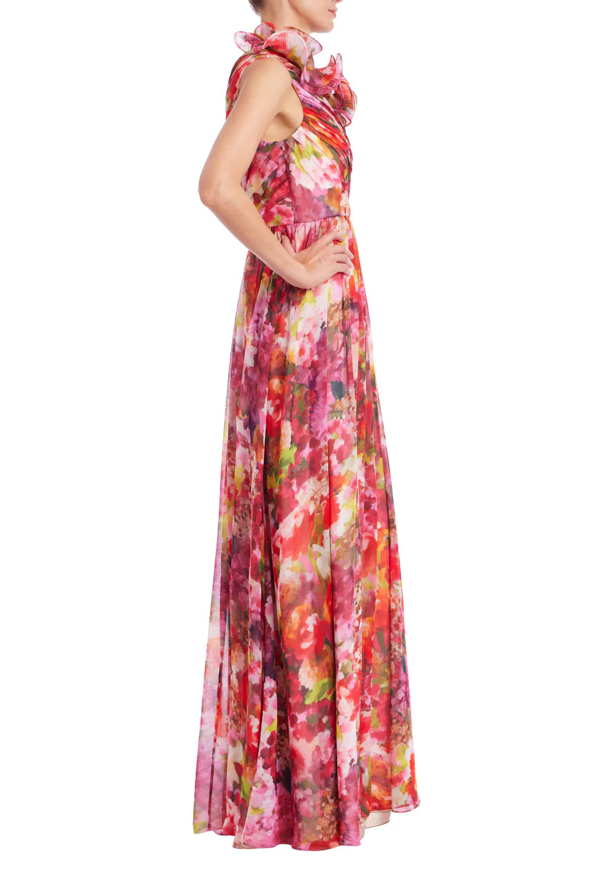 One-Shoulder Ruffle Floral Print Gown - Image 3