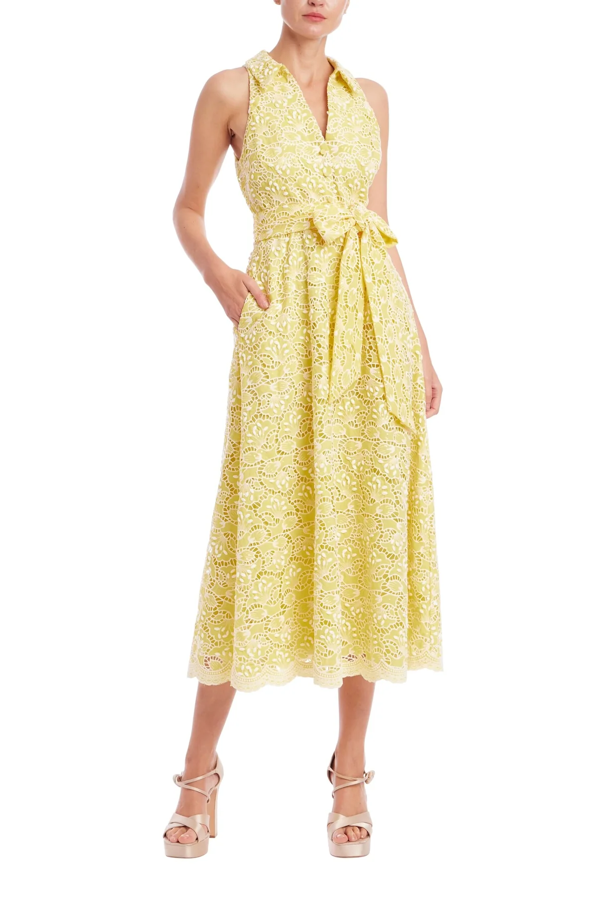 Sleeveless Eyelet Lace Belted Day Dress - Image 10