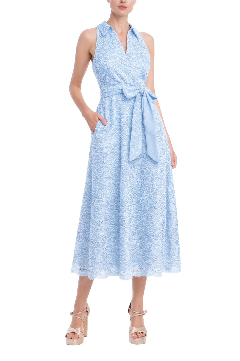 Sleeveless Eyelet Lace Belted Day Dress - Image 25