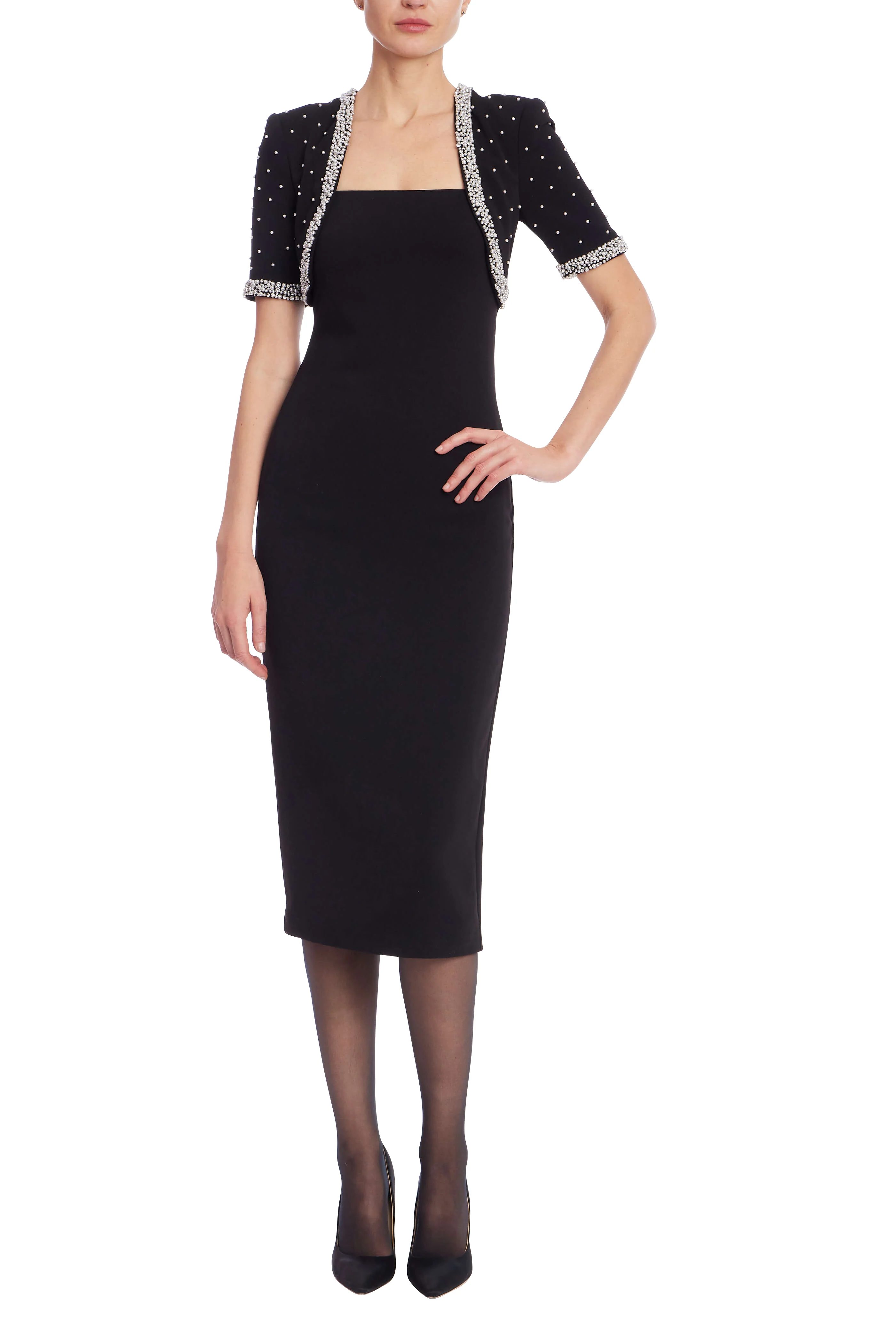 Square Neck Sheath Dress with Embellished Bolero - Image 6