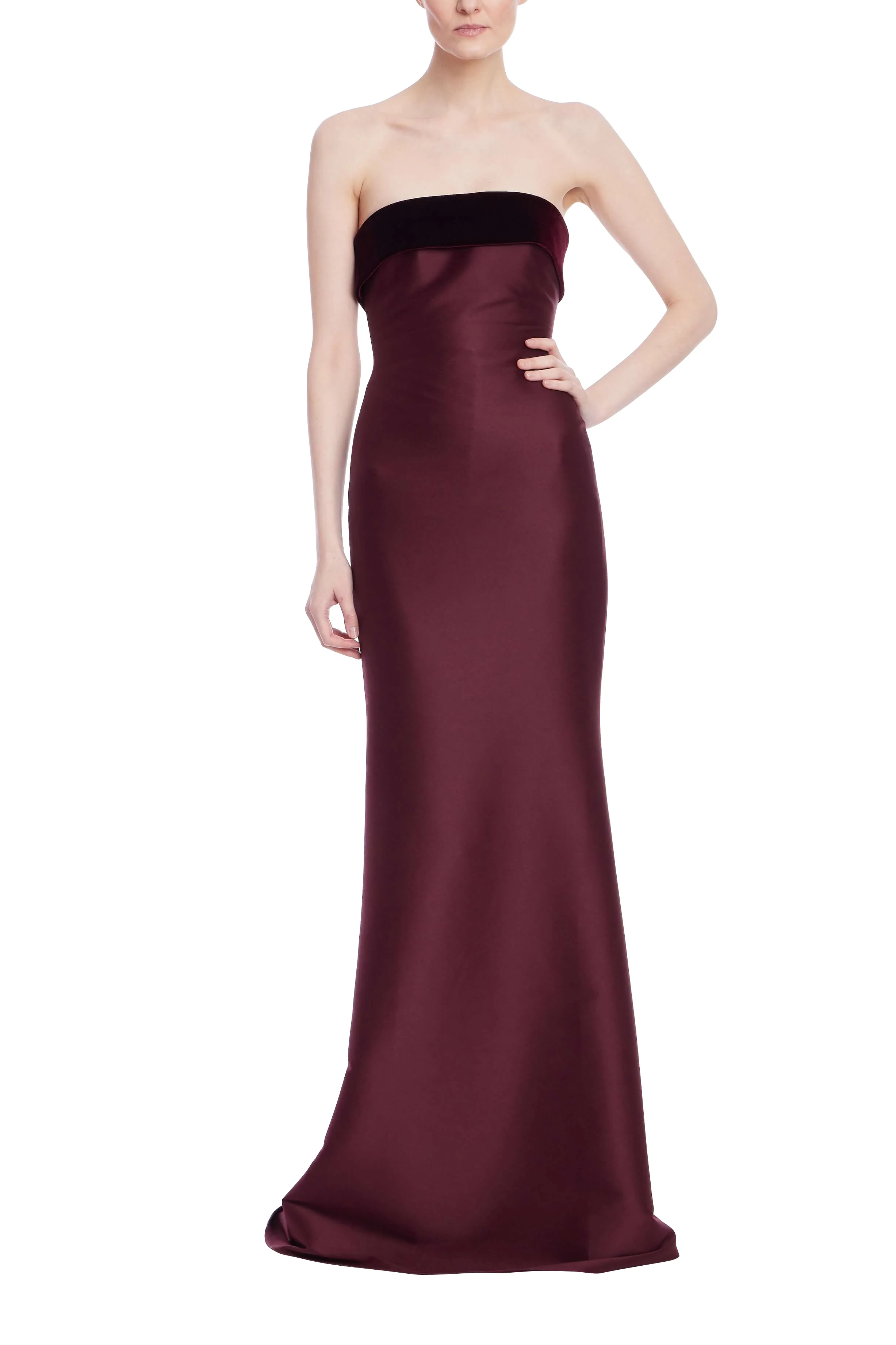 Strapless Column Gown with Velvet Trim - Image 8