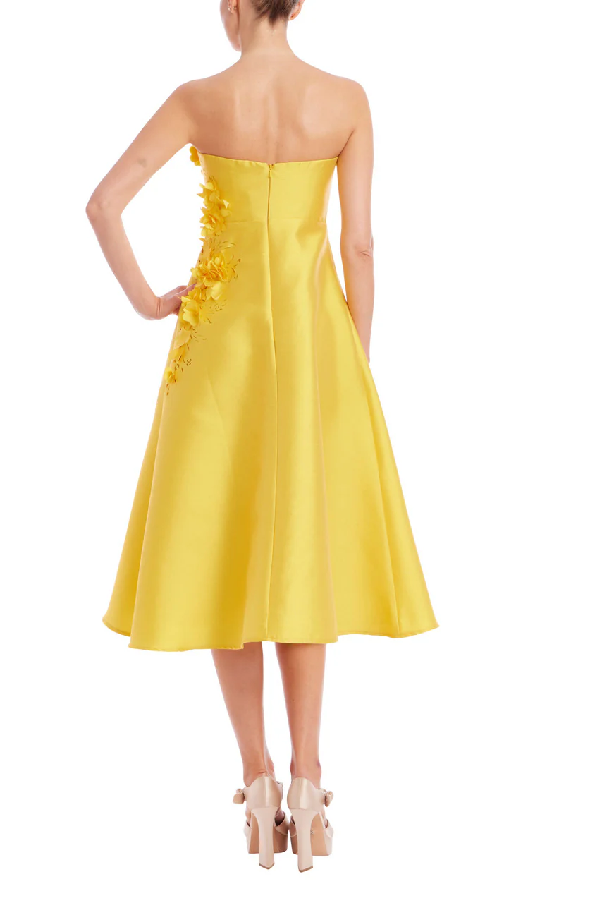 Strapless Floral Trim A-Line Midi Dress - Image 3