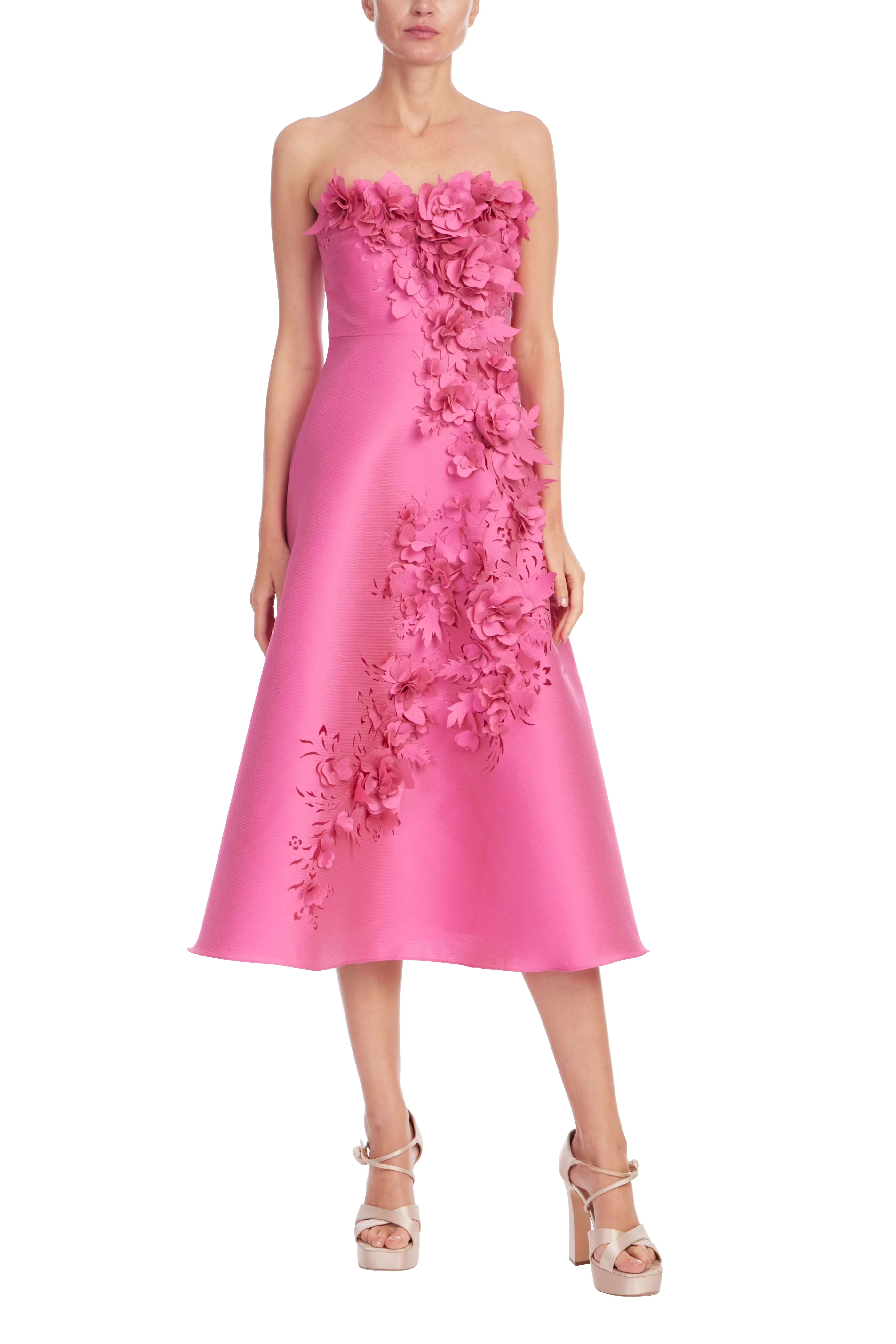 Strapless Floral Trim A-Line Midi Dress - Image 8