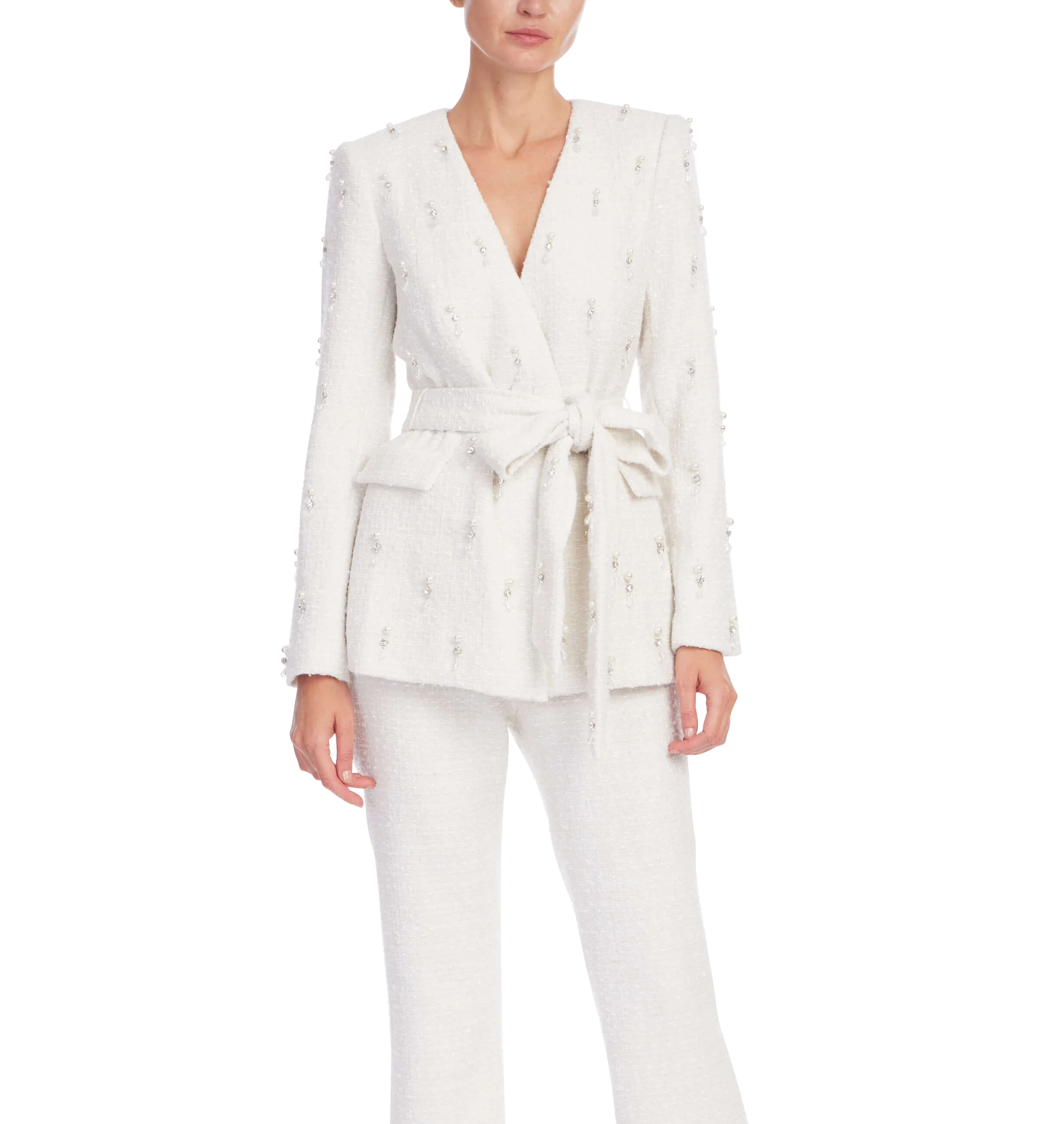 Tweed Beaded Tie Waist Jacket - Image 12