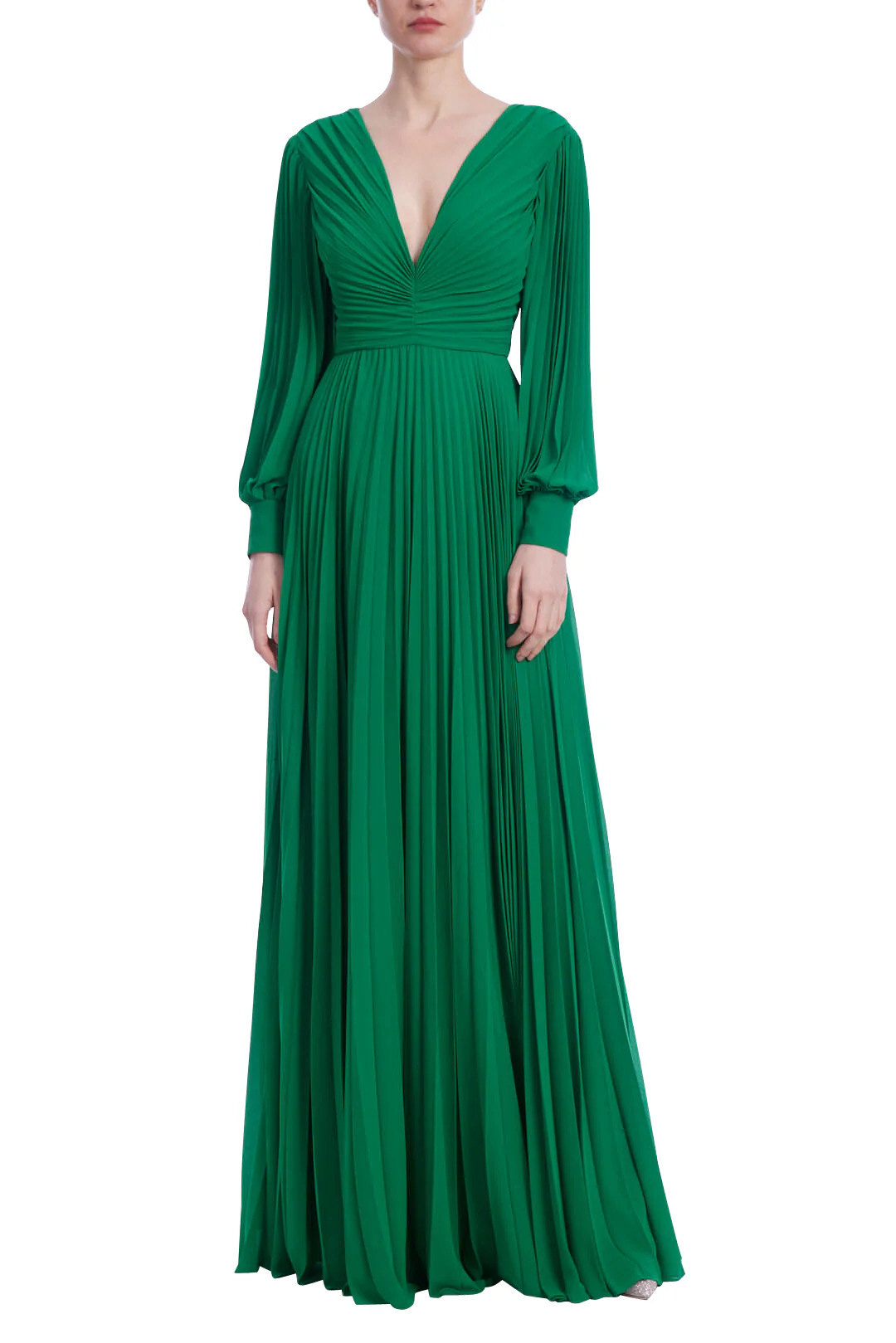V-Neck Long Sleeve Pleated Gown - Image 12