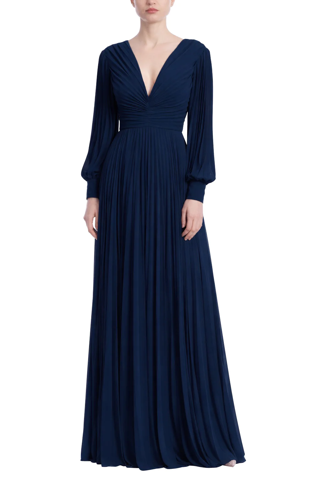 V-Neck Long Sleeve Pleated Gown - Image 17